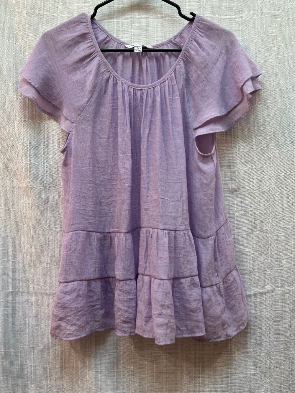 Counter Parts Tiered Guaze Top Purple Ruffled Flounce Sleeves Round neck . Large